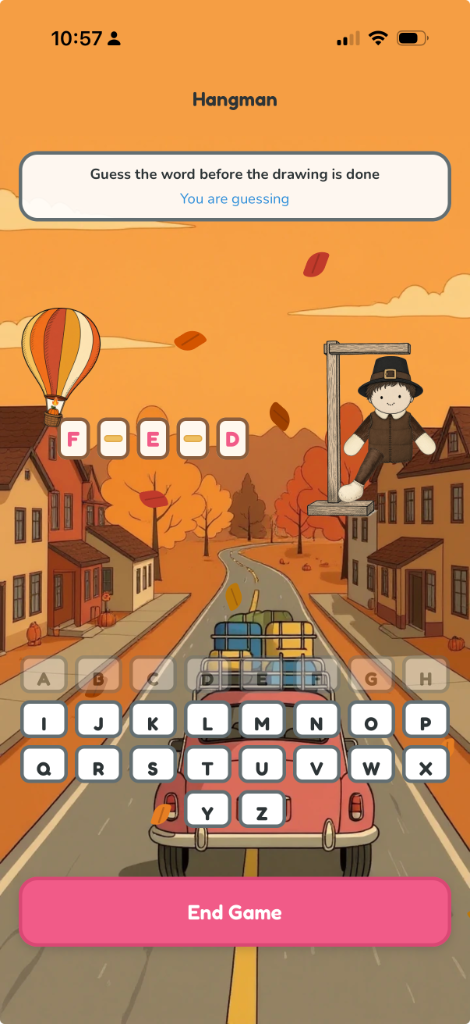 Hangman in Thanksgiving — pilgrim figure on the fall street