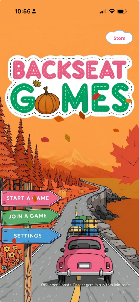 Thanksgiving start screen — pumpkin in the logo and falling leaves