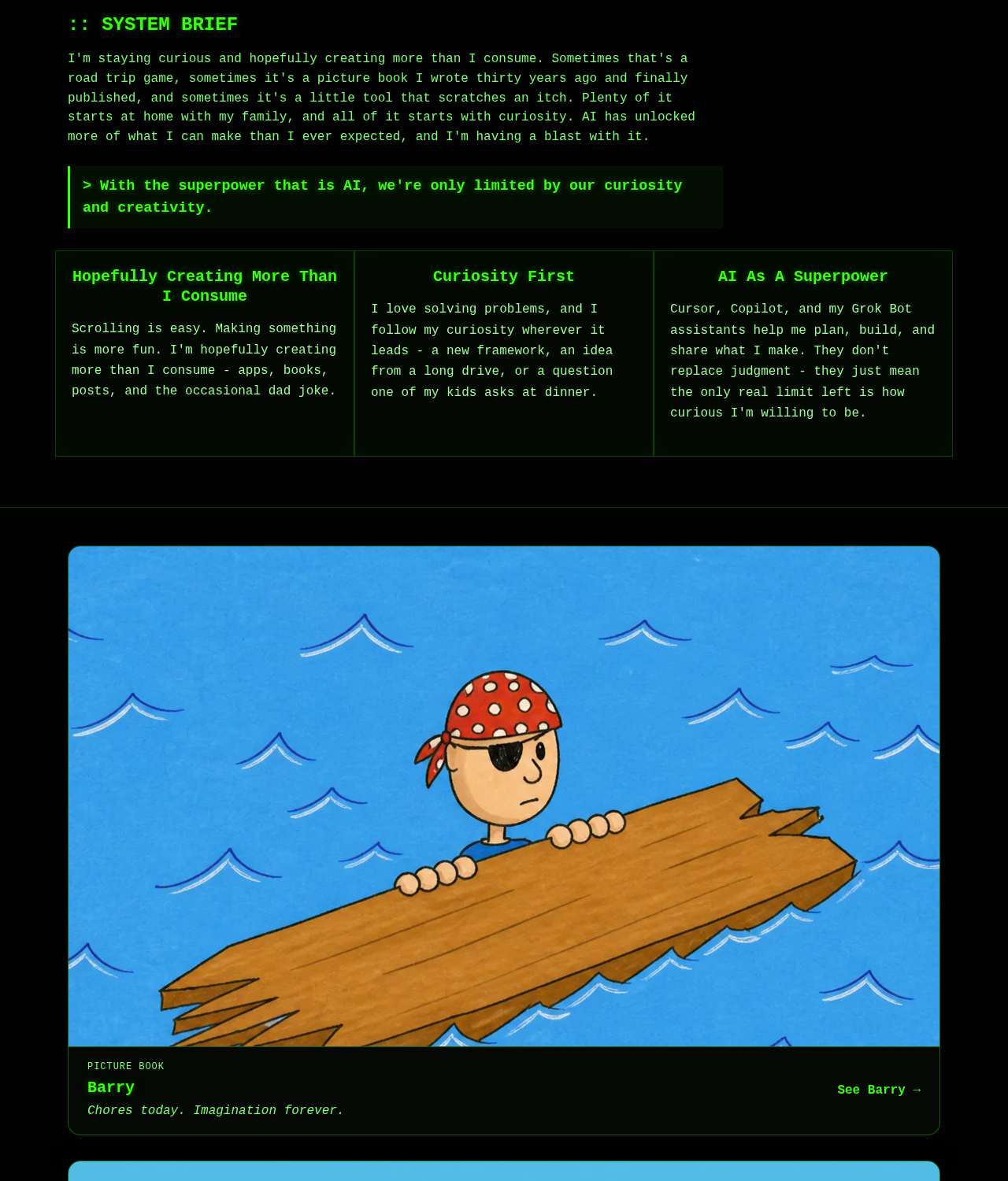 The new home page — system brief, three "why" cards, and the first of the product heroes