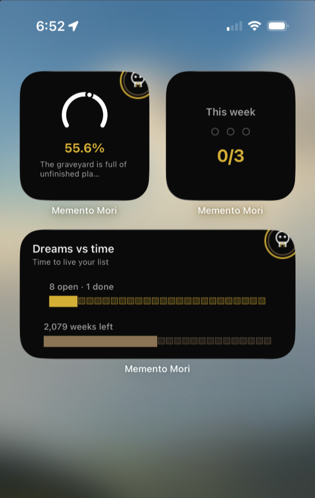 Memento Mori home-screen widgets — polished readable set